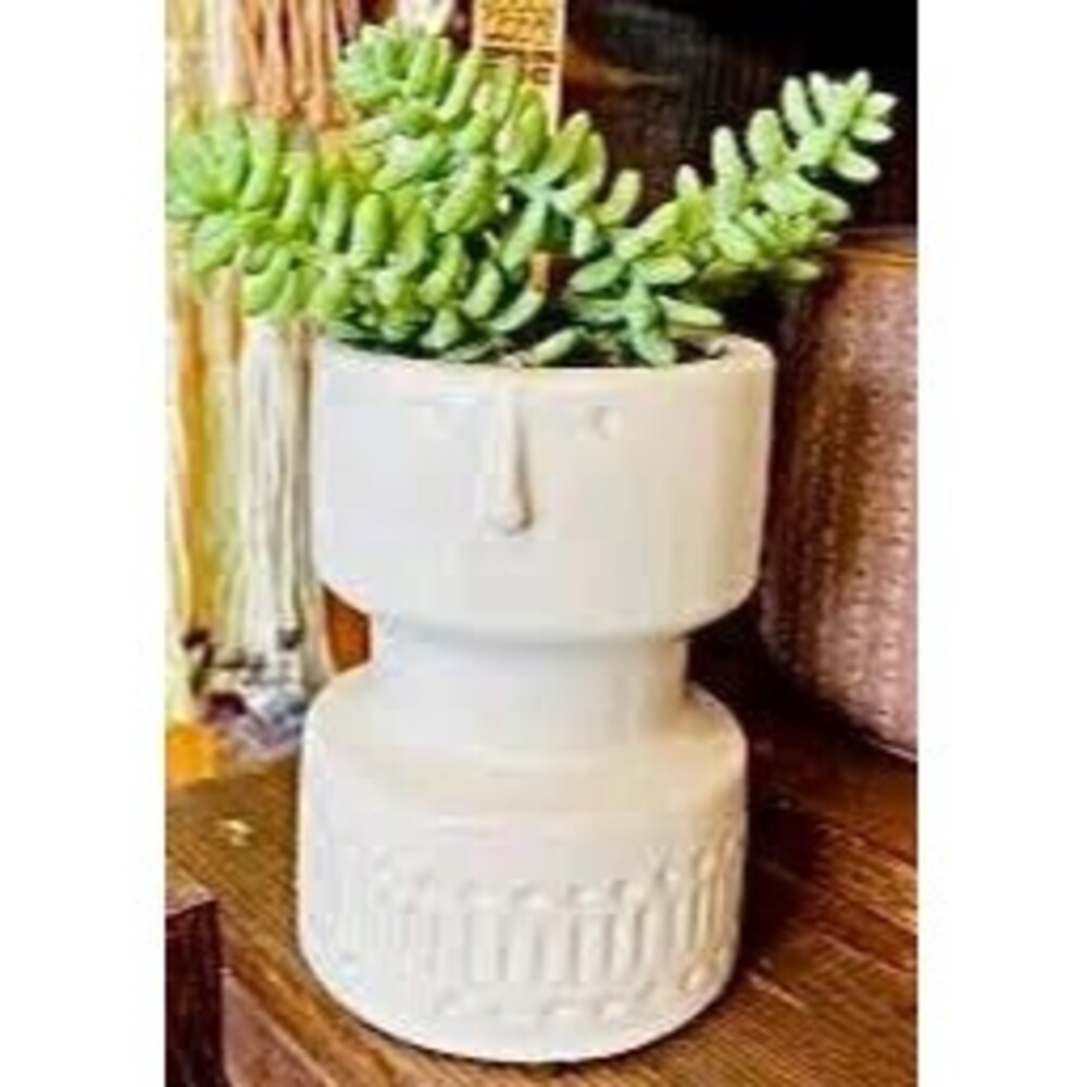 White Ceramic Embossed Face Planter Plant Pot